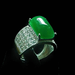 Green Cabochon Gemstone Statement Ring with Crystal Pavé Band