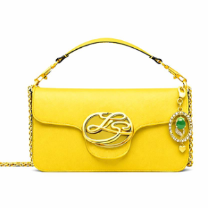 Sunlight Yellow Handbag with Signature Gold Emblem and Jeweled Charm