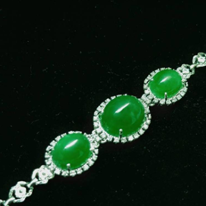 Green Oval Cabochon Linked Bracelet with Halo Crystal Settings