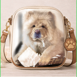 Fluffy Chow Chow Print Crossbody Bag with Paw Charm