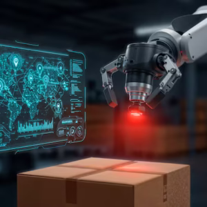 Automated AI Logistics Robotic Arm with Global Tracking Hologram